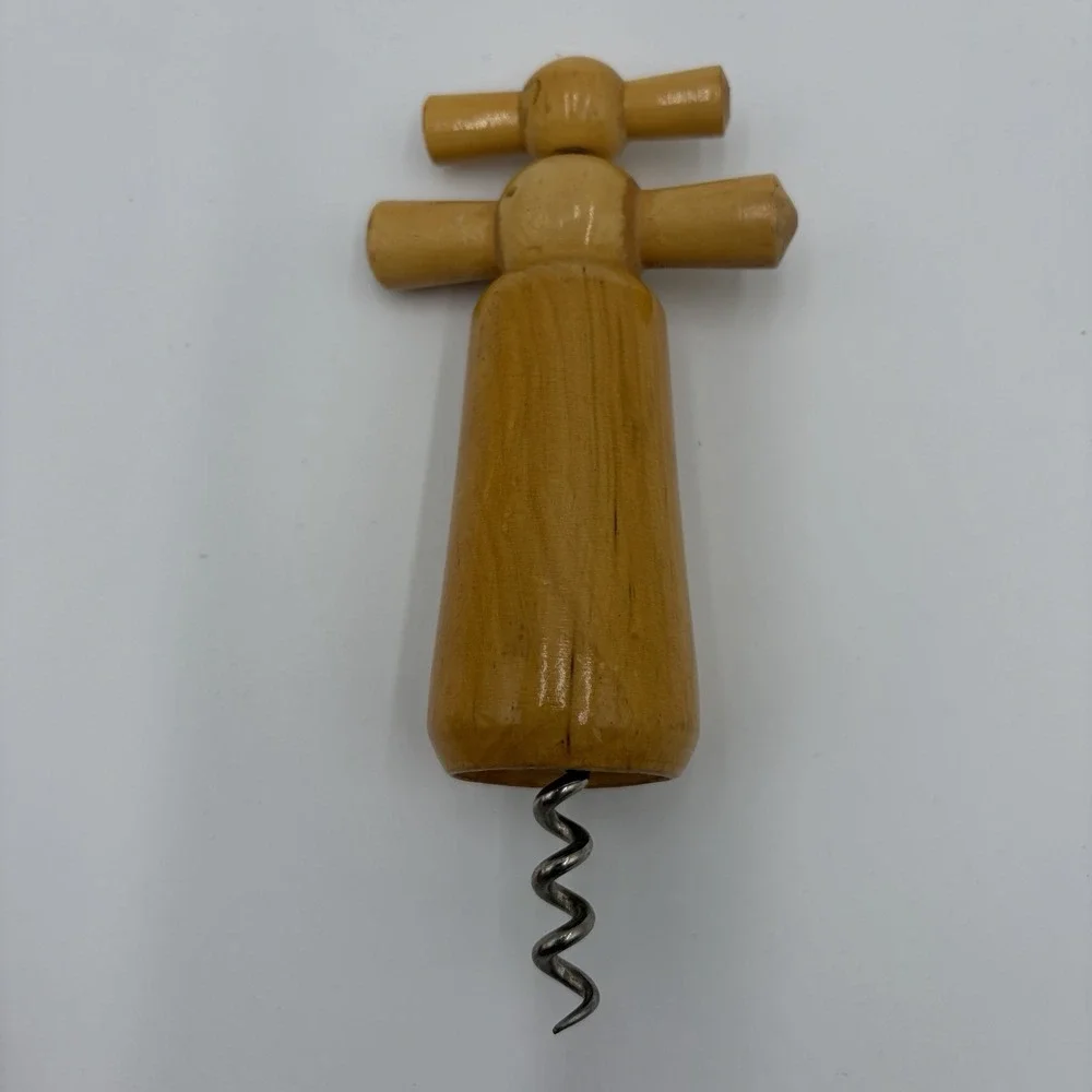 MCM Vtg Wooden Continuous Pull Corkscrew France Double Helix Bistro Wine Opener